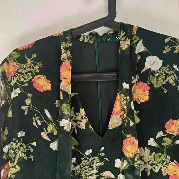 LAUREN RALPH LAUREN Women's Floral Tie-neck Chiffon Ruffled Tiered Midi Dress - Picture 4 of 6